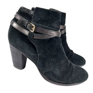 COLE HAAN! BLACK GENUINE SUEDE LEATHER CRISS-CROSS, CHUNKY ANKLE BOOTS! SZ 10B